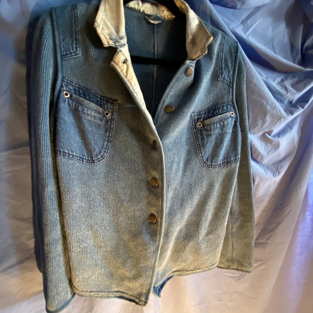 Denim blue mixed knitted and denim. 100% cotton materials. soft and comfortable